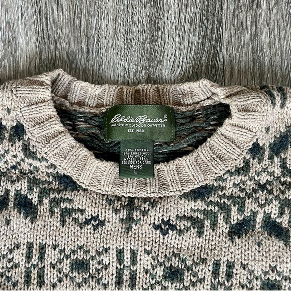 Vtg Eddie Bauer Wool Blend Chunky Fair Isle Knit Sweater Made Japan Men Large - Picture 3 of 5